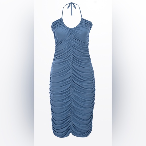Zeynep Arcay Jersey Ruched Midi Dress in Blue - Picture 11 of 14